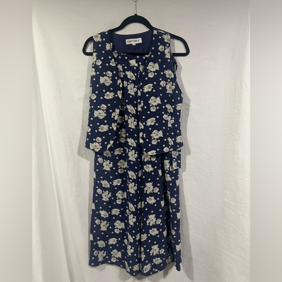 Vintage silk 2 piece Floral Navy set 4 - Picture 9 of 10